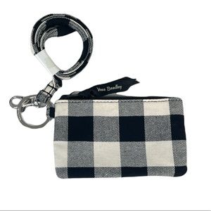 Vera Bradley Buffalo Check Zip ID and Lanyard, Black, White, Pearl